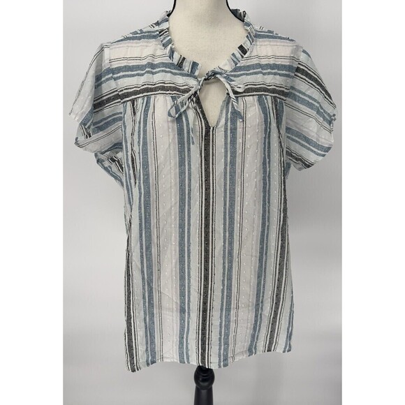 Bobeau Blouse Womens Size 3x Short Sleeve Top White/Blue Striped - Picture 13 of 13